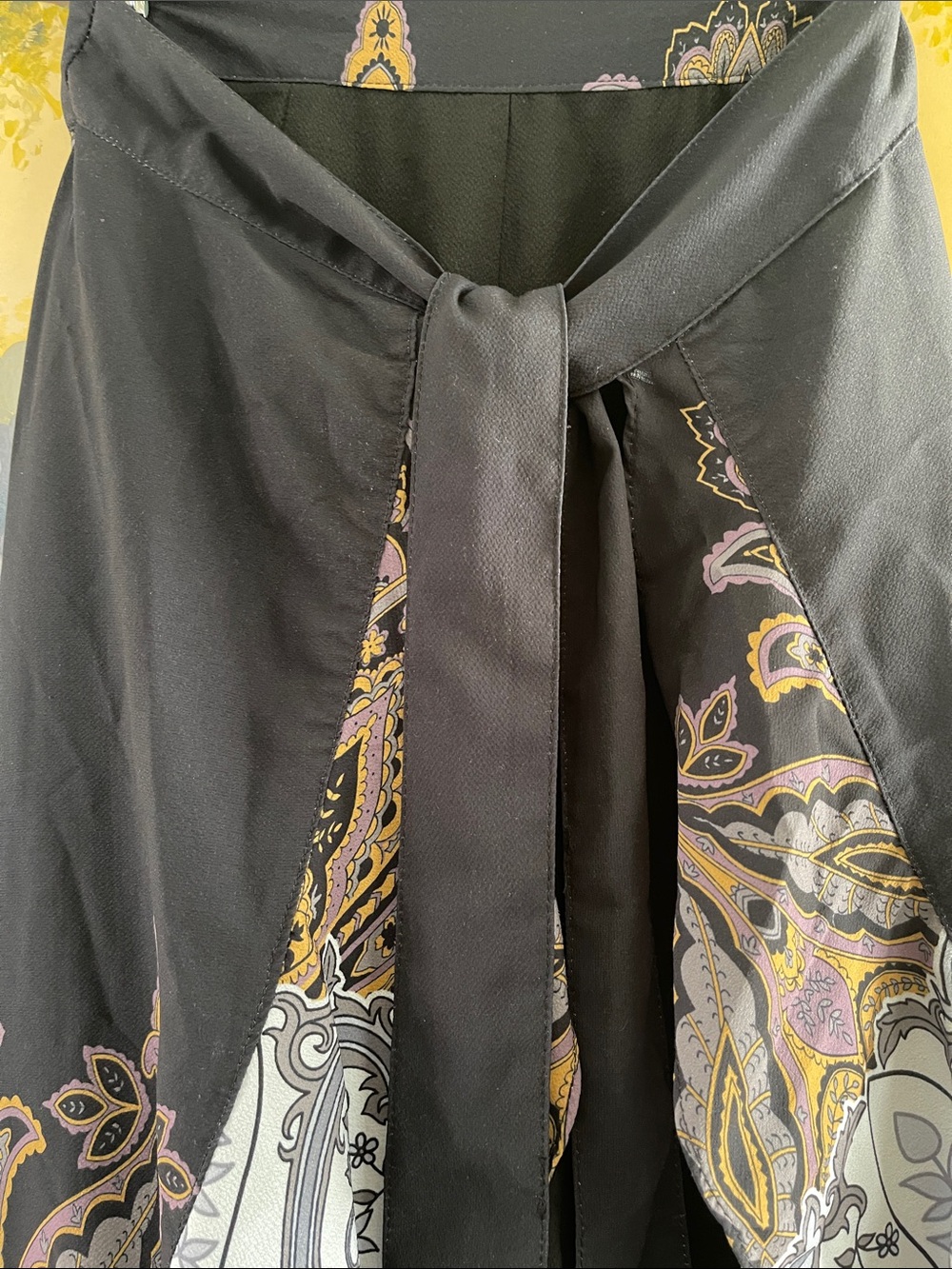 Black Layered Ruffle Maxi Skirt with Paisley Trim - Picture 3 of 6